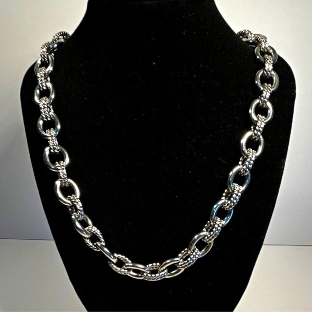 Milor stainless Oval Link Chain link Necklace Metal Textured 18 inch
